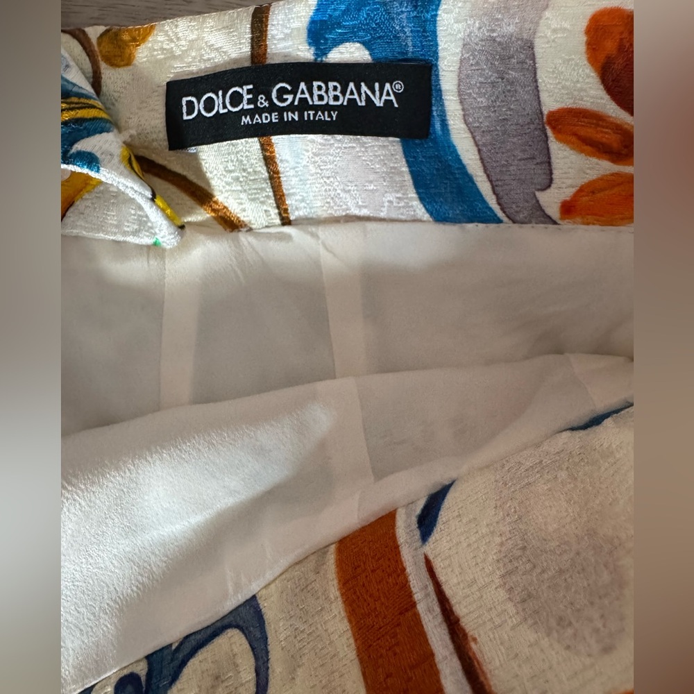 Dolce & Gabbana Majolica Lemon Mediterranean Tile Print Silk Skirt ALTERED SzMED - Picture 5 of 16
